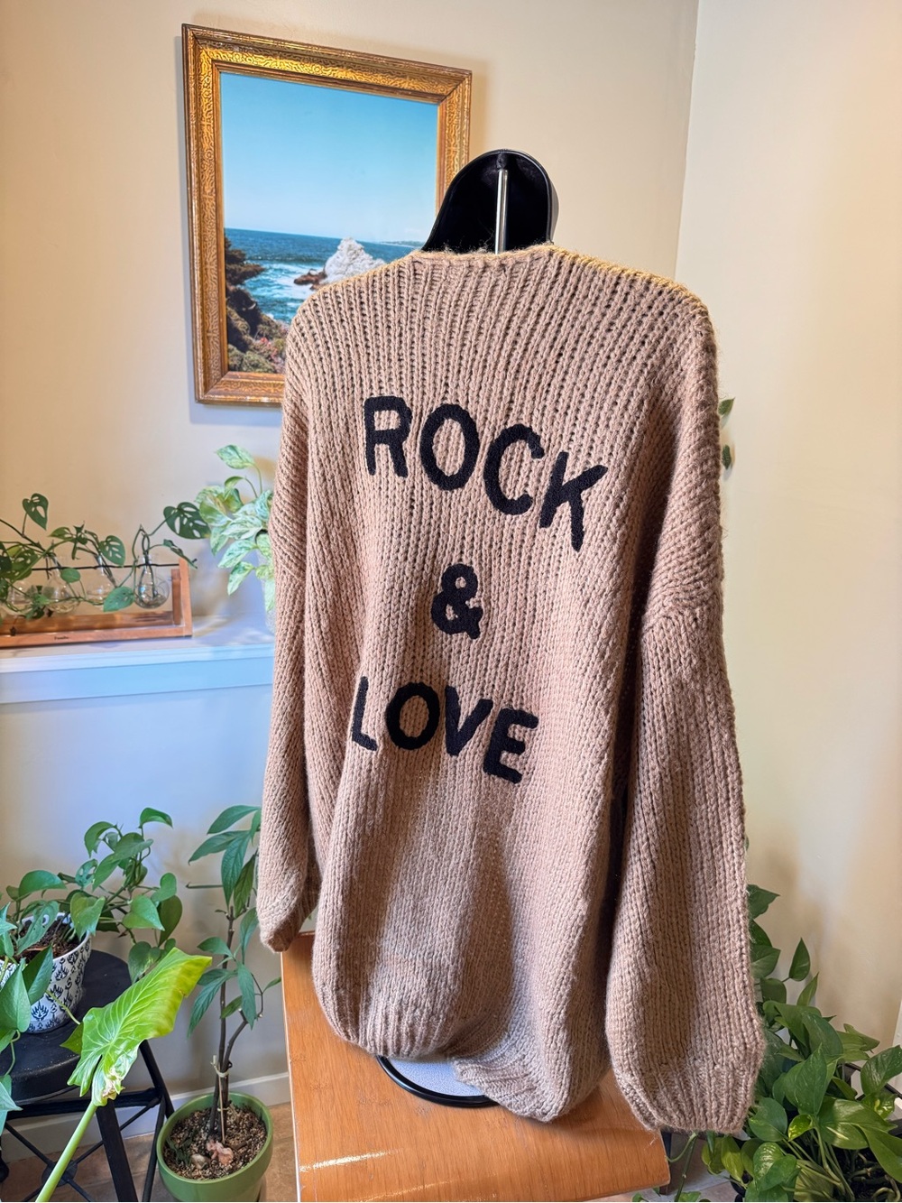 Rock & Love Oversized Tan Knit Cardigan